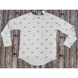 NWT Old Navy Narwhal Shirt Girl's Size XL 14 Grey and Purple  Long Sleeve